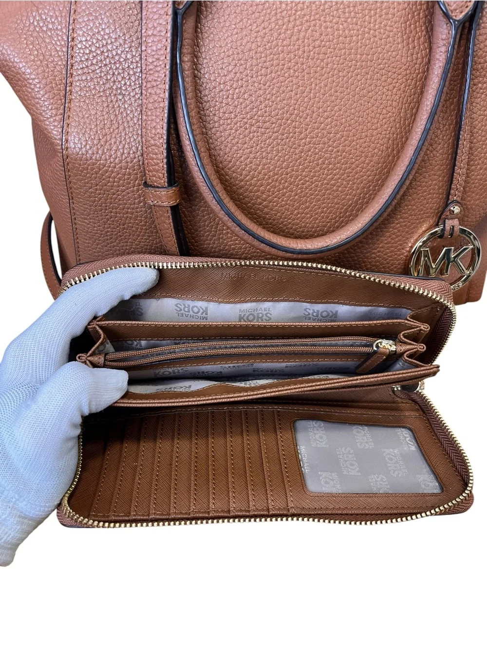 Michael Kors 35S8GLS3L Luggage Pebbled Leather Satchel Bag Wallet Set